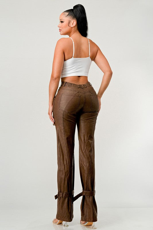 That Girl PU Brown Cargo Pants