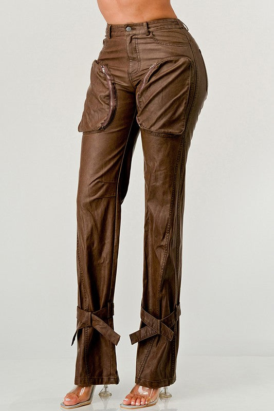 That Girl PU Brown Cargo Pants