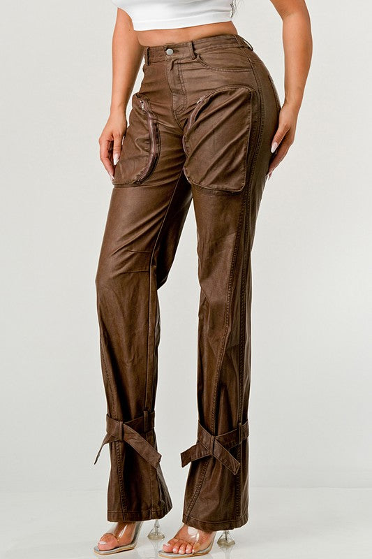 That Girl PU Brown Cargo Pants