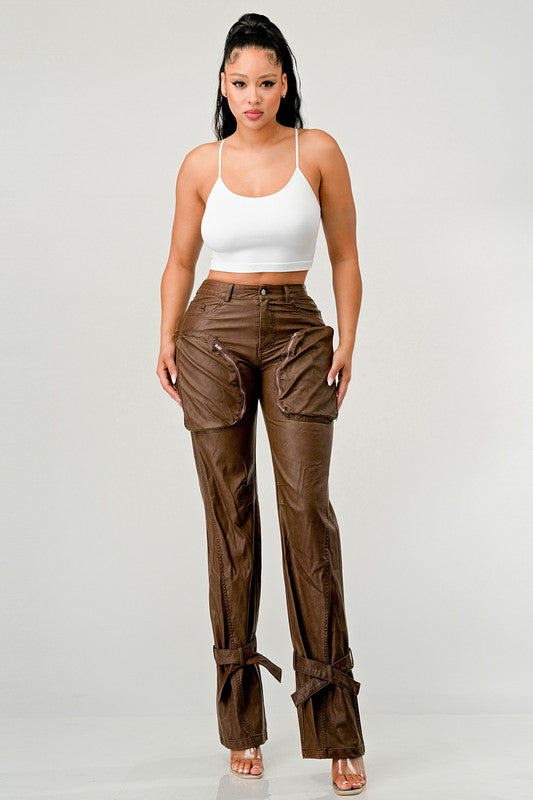 That Girl PU Brown Cargo Pants