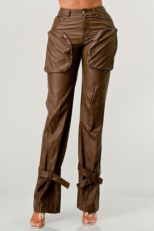 That Girl PU Brown Cargo Pants