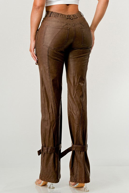 That Girl PU Brown Cargo Pants