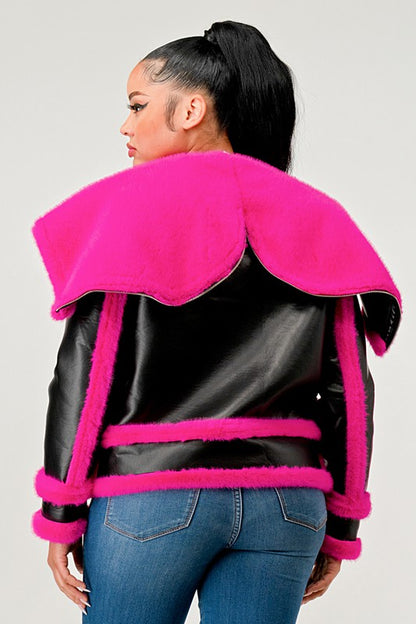 Be Fur Real Pink Faux Fur Aviator Jacket