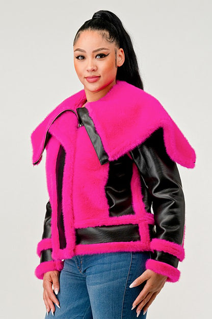 Be Fur Real Pink Faux Fur Aviator Jacket