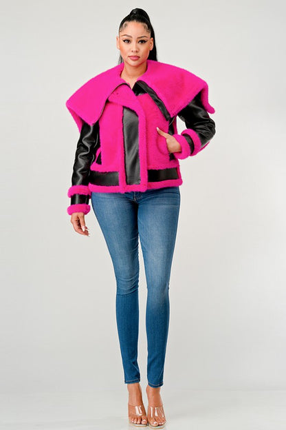 Be Fur Real Pink Faux Fur Aviator Jacket