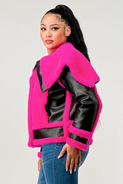 Be Fur Real Pink Faux Fur Aviator Jacket