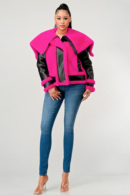 Be Fur Real Pink Faux Fur Aviator Jacket