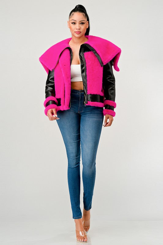 Be Fur Real Pink Faux Fur Aviator Jacket