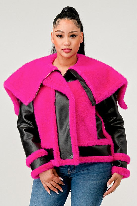 Be Fur Real Pink Faux Fur Aviator Jacket