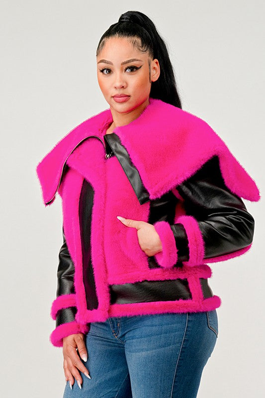 Be Fur Real Pink Faux Fur Aviator Jacket