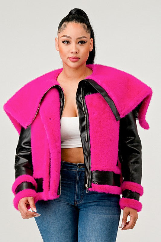 Be Fur Real Pink Faux Fur Aviator Jacket