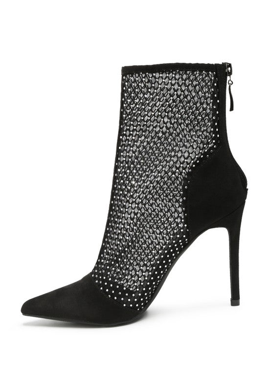 Jazz Rhinestone Embellished Mesh Stiletto Boots