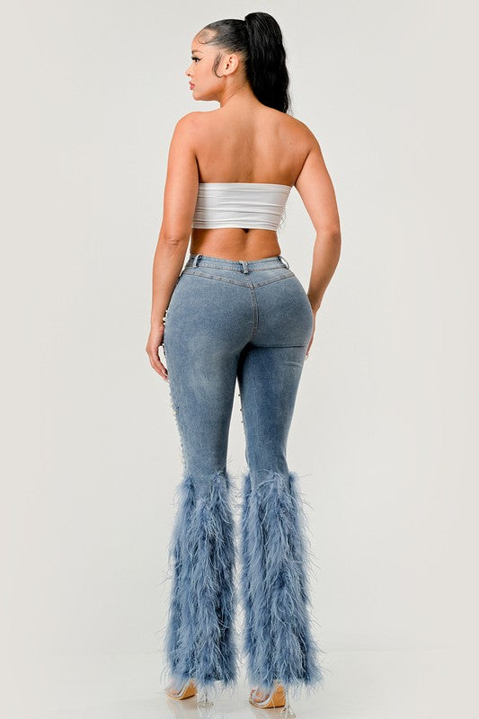 Off Limits Distressed Pearl Feather Jeans