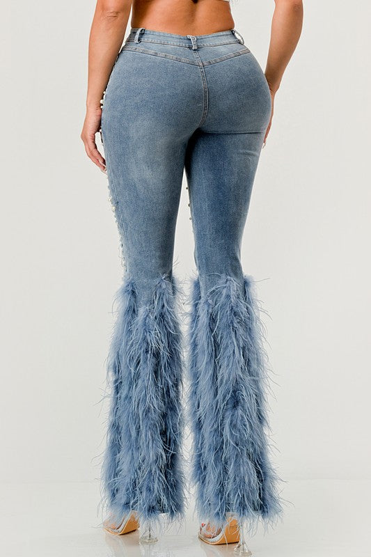 Off Limits Distressed Pearl Feather Jeans