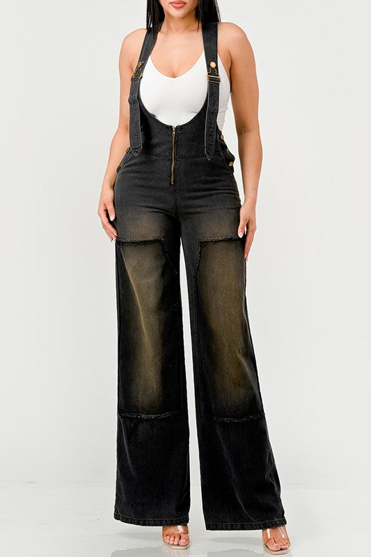 Urban Noir Denim Overalls Black Jumpsuit