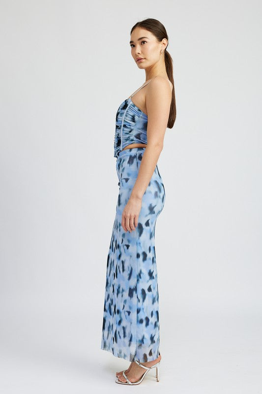 Printed Mesh Maxi Skirt