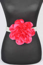 Oversize Satin Flower Pearl Strand Elastic Belt