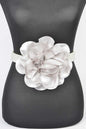 Oversize Satin Flower Pearl Strand Elastic Belt