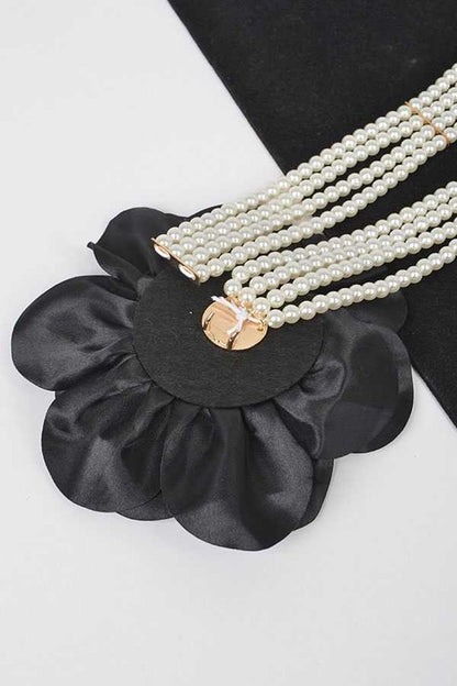 Oversize Satin Flower Pearl Strand Elastic Belt