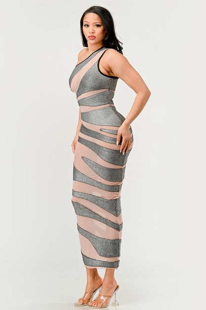 Metallic Bandage Mesh Insert Dress