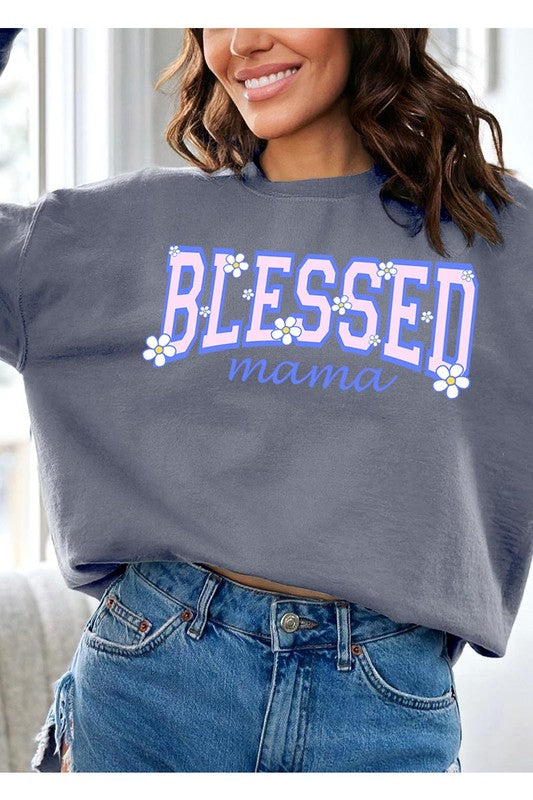 Blessed Mama Oversized Graphic Fleece Sweatshirts