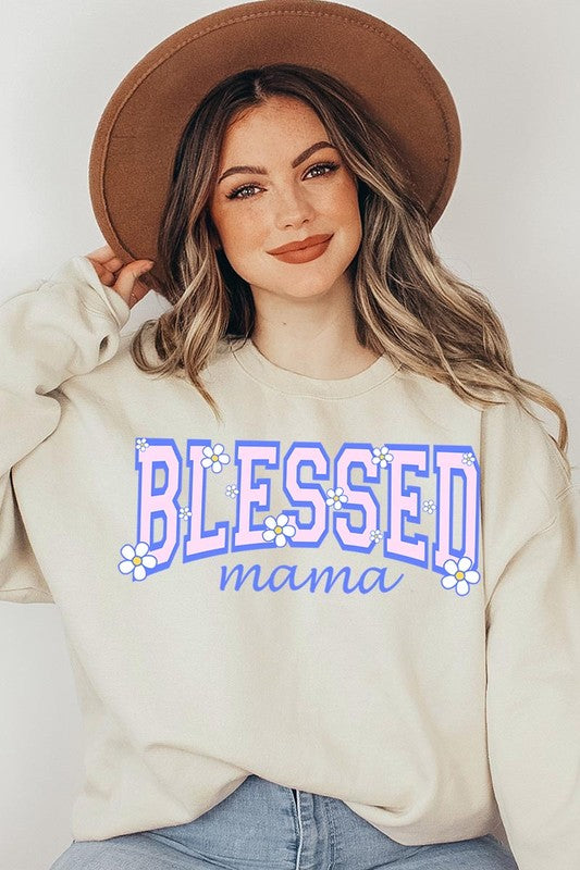 Blessed Mama Oversized Graphic Fleece Sweatshirts