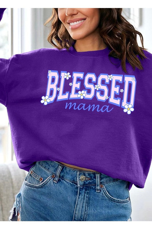 Blessed Mama Oversized Graphic Fleece Sweatshirts