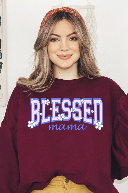 Blessed Mama Oversized Graphic Fleece Sweatshirts