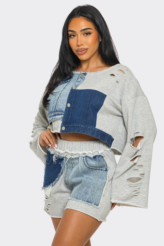 Urban Deconstructed Denim and Jersey Set