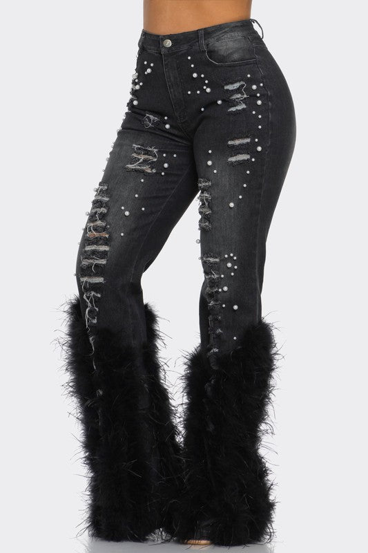 Off Limits Distressed Pearl Feather Jeans