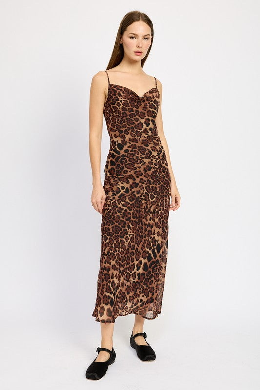 Leopard Spaghetti Strap Maxi