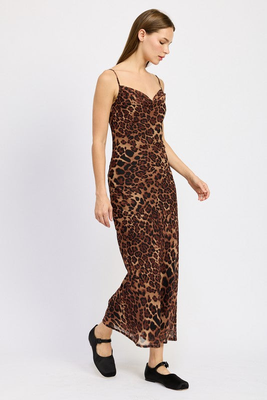 Leopard Spaghetti Strap Maxi