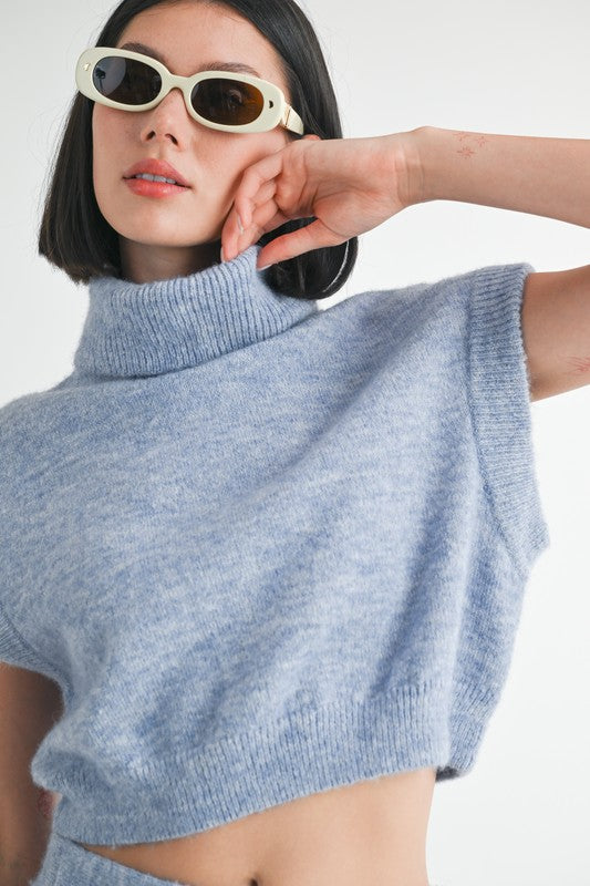 Always On The Go Turtle Neck Cap Sleeve Top