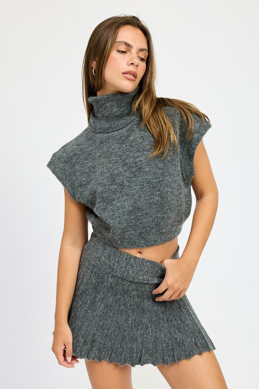 Always On The Go Turtle Neck Cap Sleeve Top