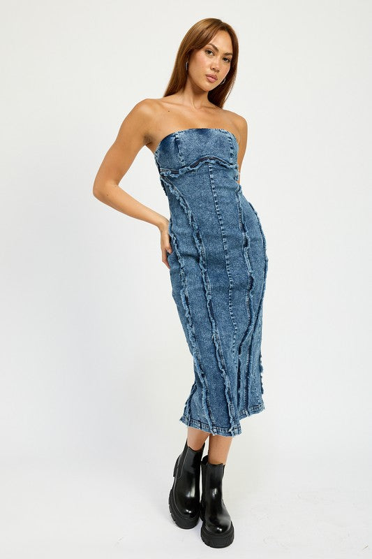 Tube Frayed Seam MIDI Dress