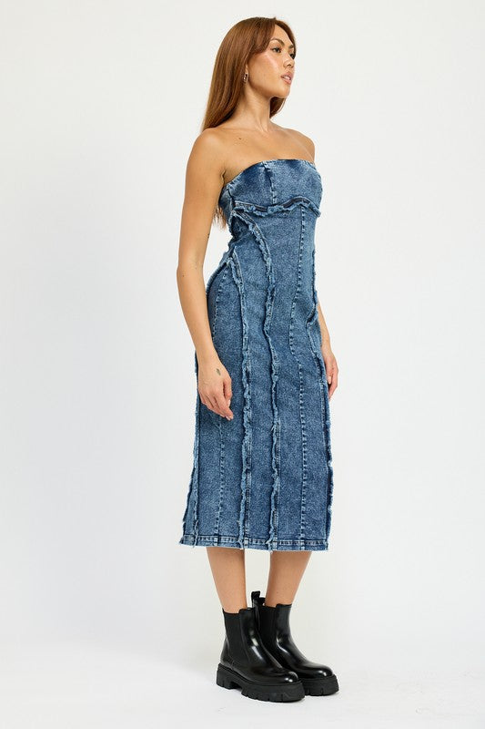 Tube Frayed Seam MIDI Dress