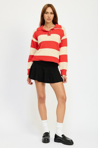 Striped Collared Sweater Top