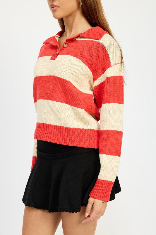 Striped Collared Sweater Top