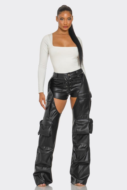 Flowing Freely Cut Out Leather Cargo Pants