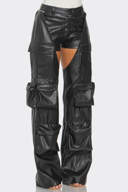 Flowing Freely Cut Out Leather Cargo Pants