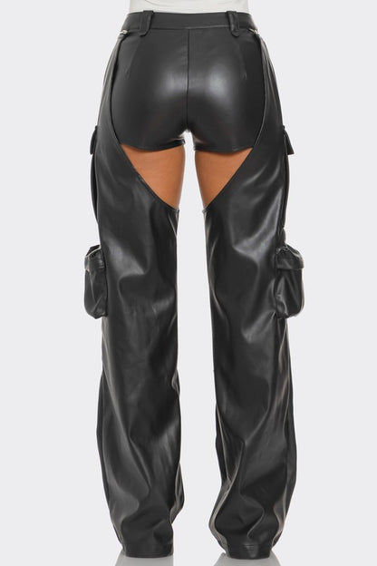 Flowing Freely Cut Out Leather Cargo Pants