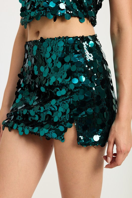 Sequin Mini Skirt w/Slit