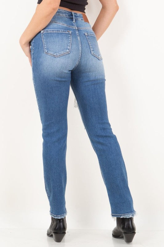 Mesh Tummy Control High Rise Straight Jeans