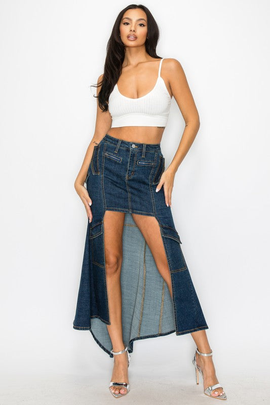 HI-LO Denim Skirt Dark