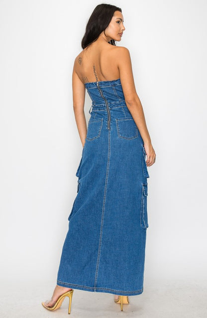 Cargo Denim Dress Medium Wash