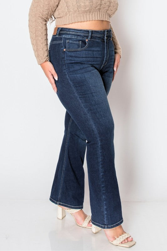 Plus Corset High Rise Double Waist Bootcut Jeans