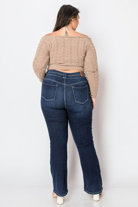 Plus Corset High Rise Double Waist Bootcut Jeans