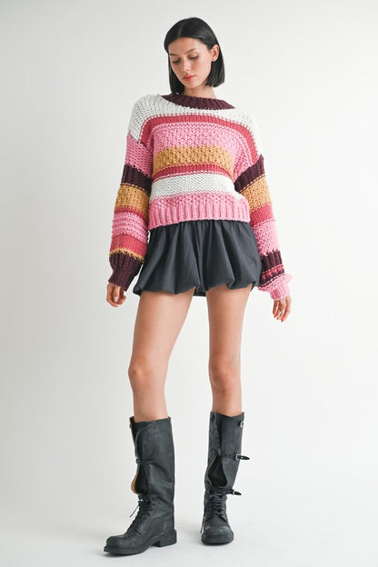 New Rule Mock Neck Striped Sweater