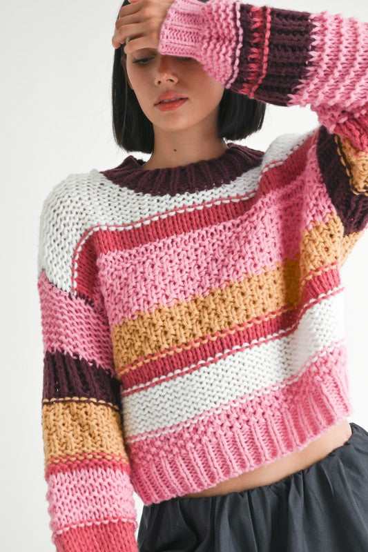 New Rule Mock Neck Striped Sweater