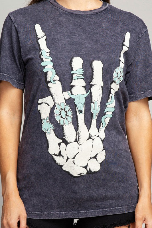 Skeleton Rock Hand Sign Graphic Top